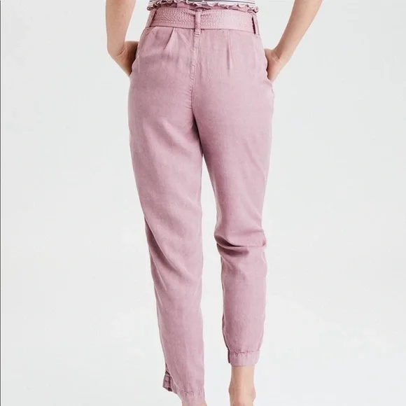 American Eagle High Waisted Pink Paperbag Pants Size 4 - Picture 2 of 11